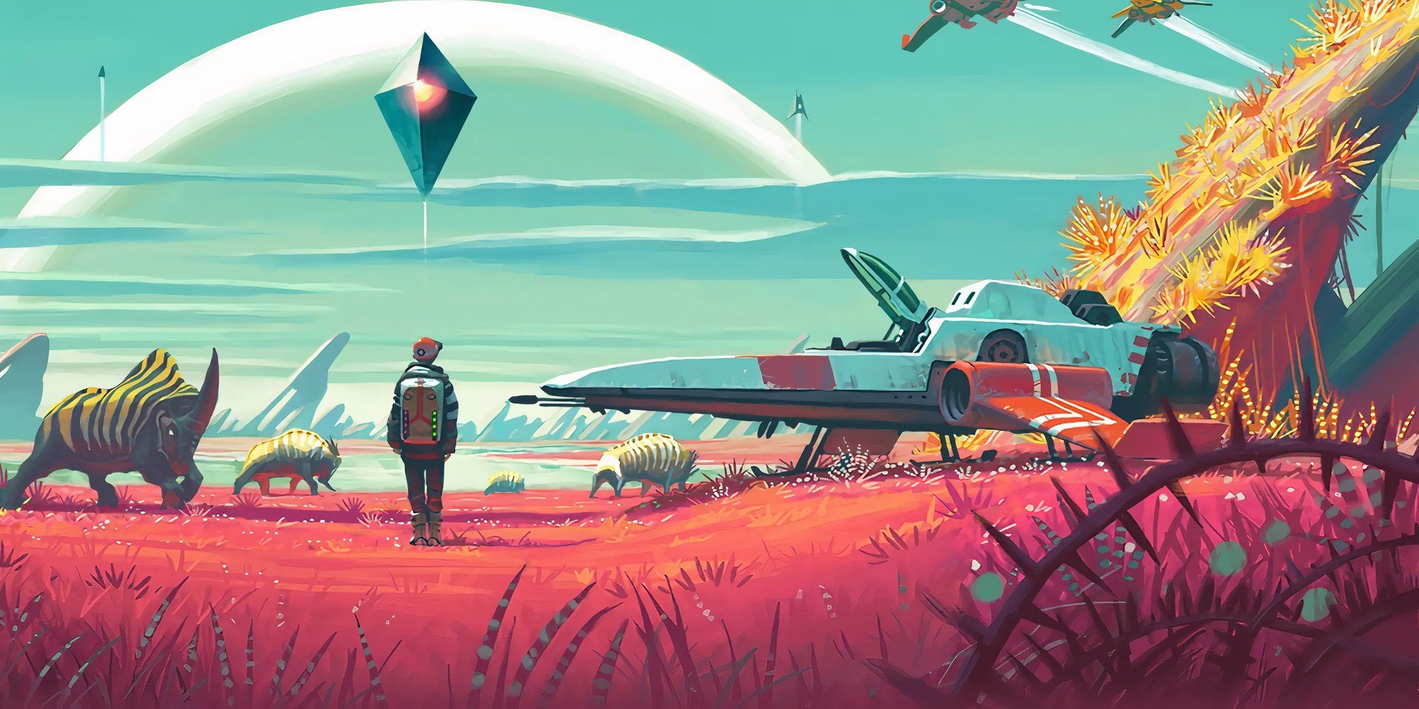 Promo art featuring characters in No Man’s Sky