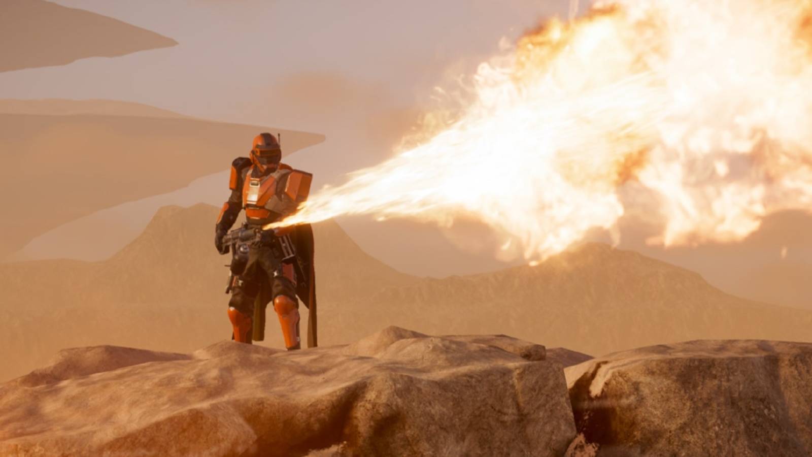 helldivers 2 player firing flamethrower