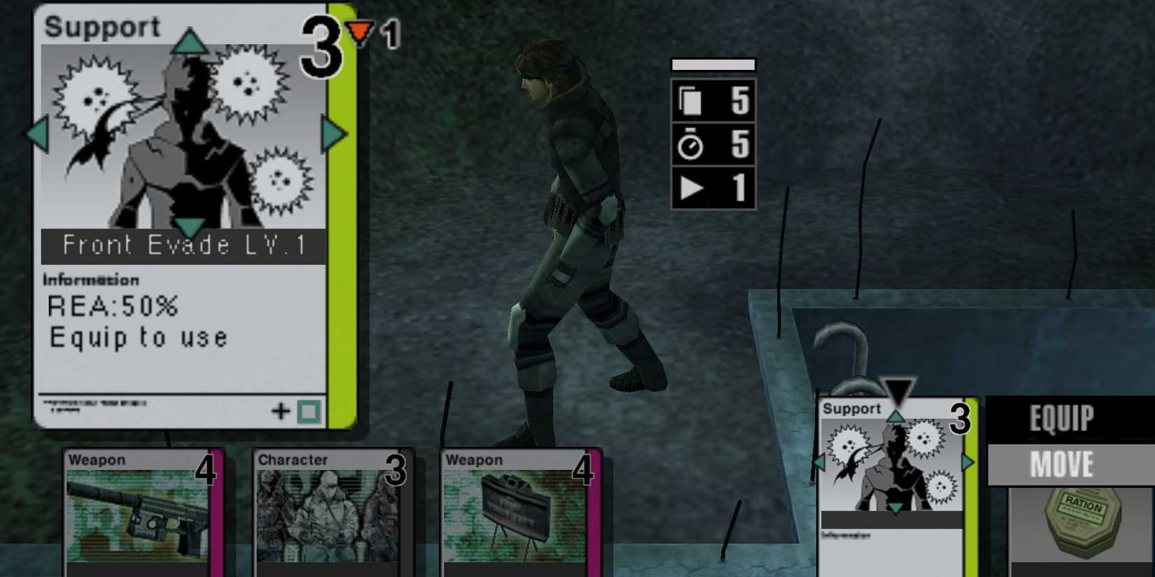 snake preparing a card in metal gear acid