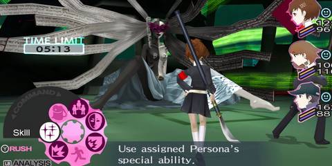 femc in combat with the party in persona 3 portable