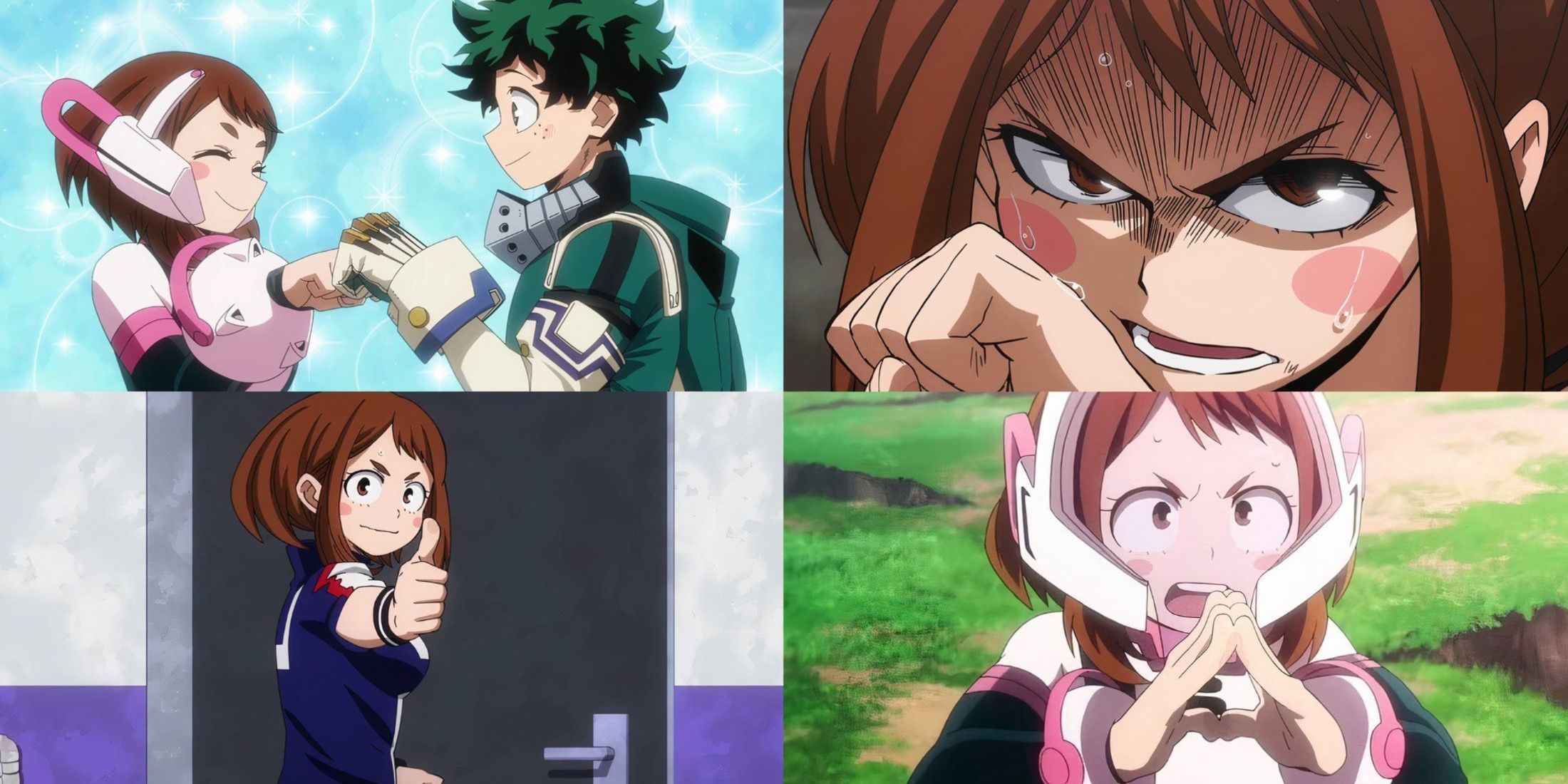 A collection of images highlighting Ochaco's most distinctive features.