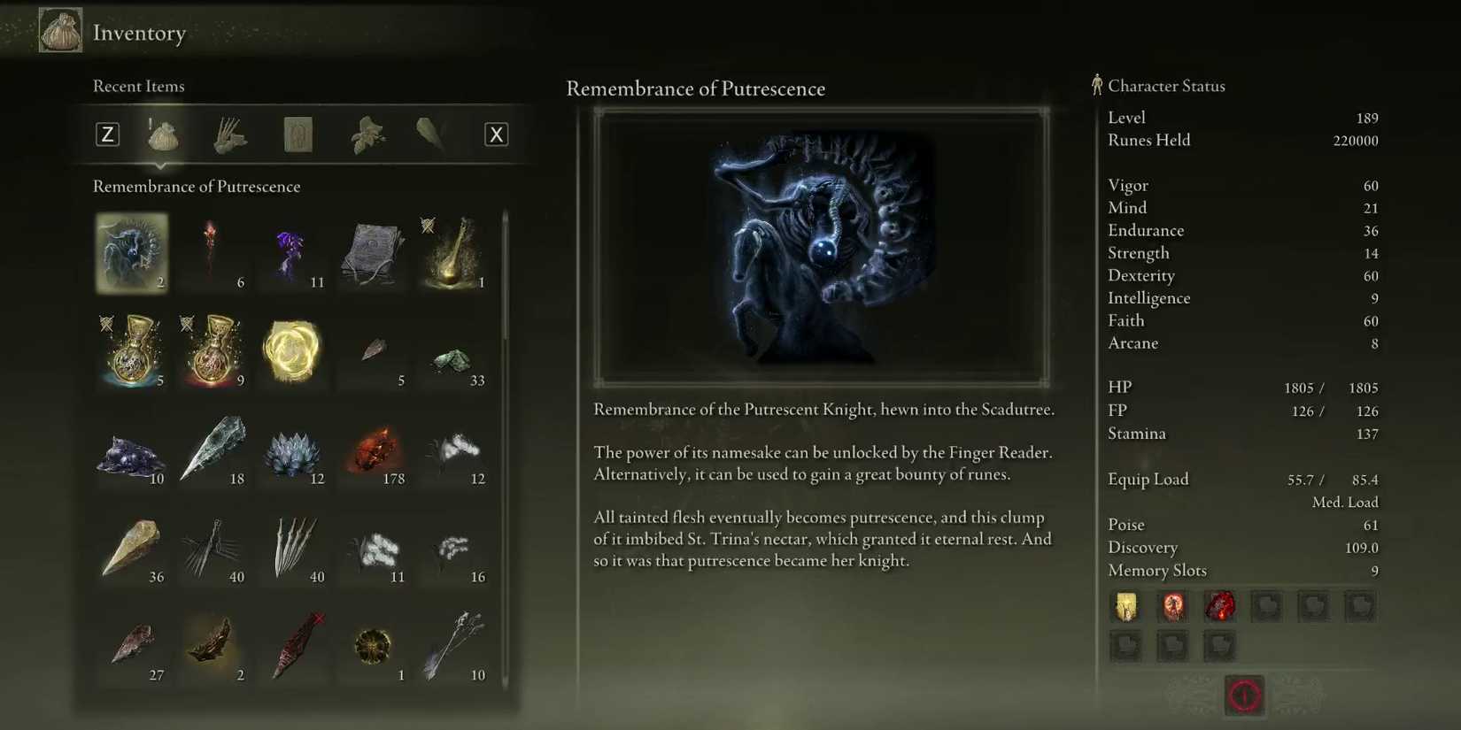 Remembrance of putrescence in elden ring shadow of the erdtree