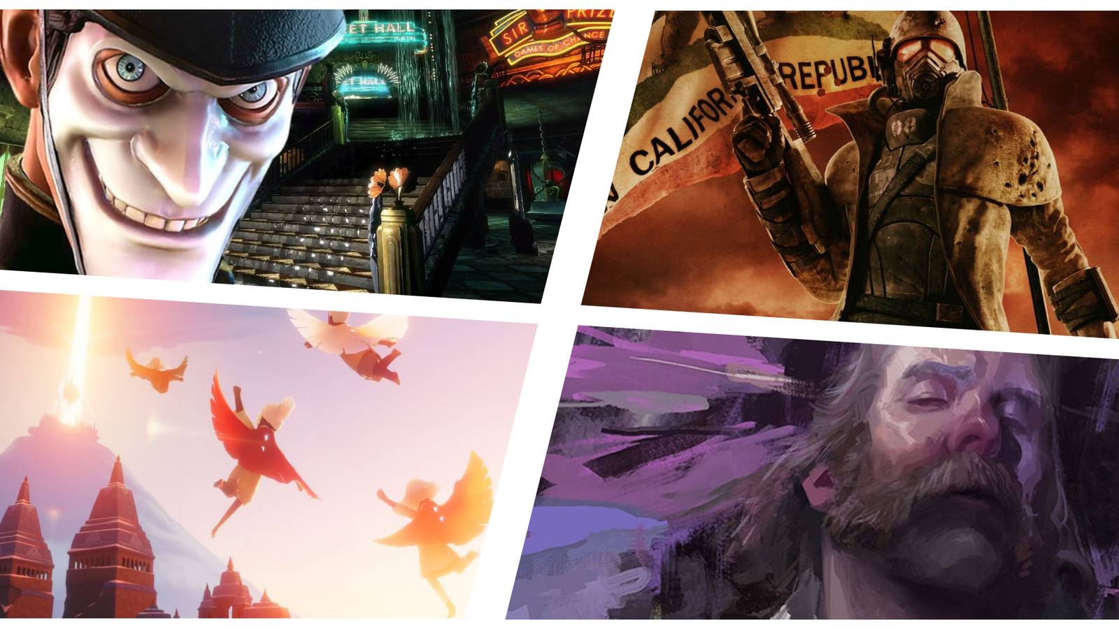 We Happy Few, Fallout: New Vegas, Sky: Children Of The Light, Disco Elysium
