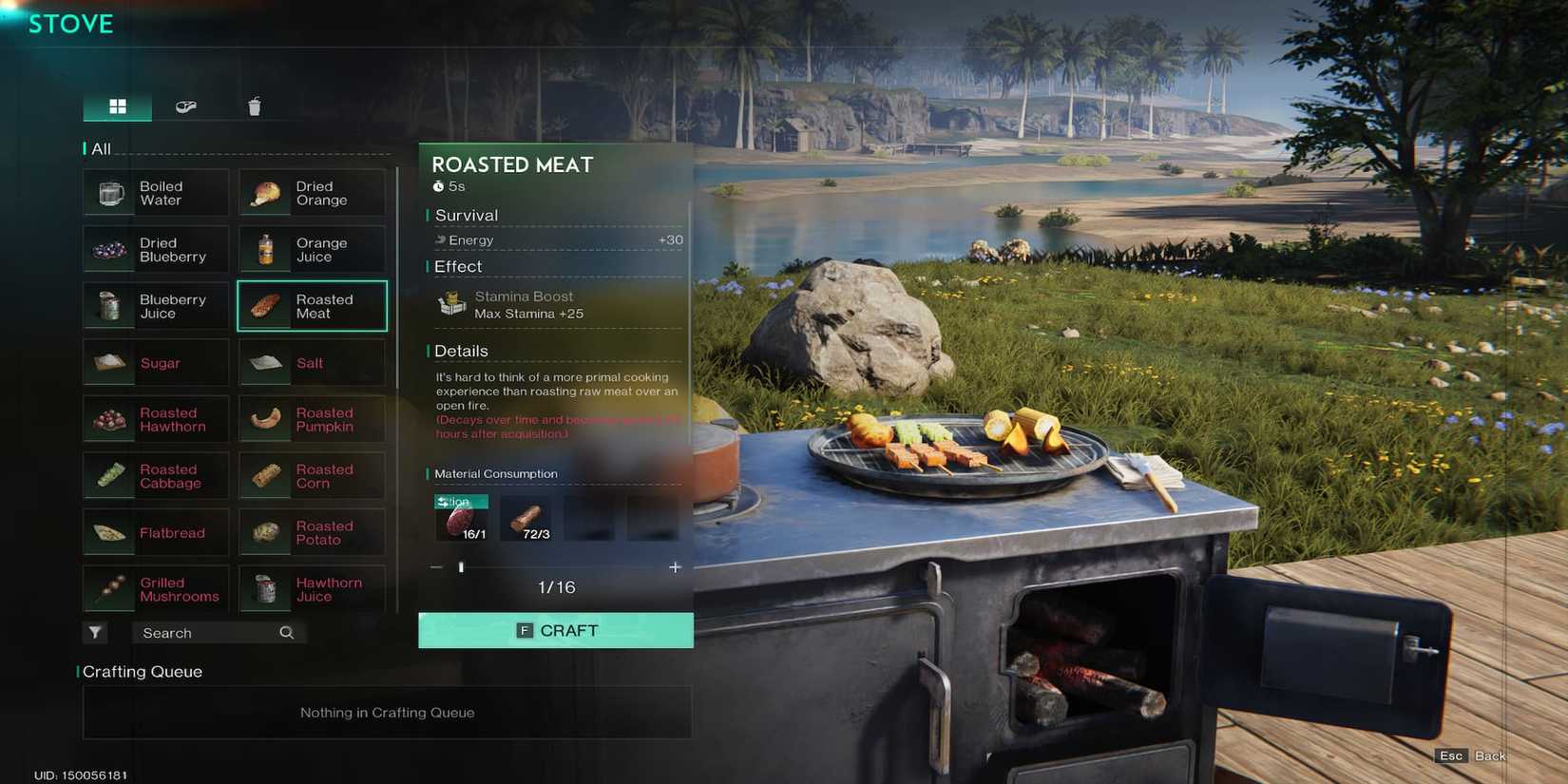 The Player Cooking Roasted Meat On The Stove