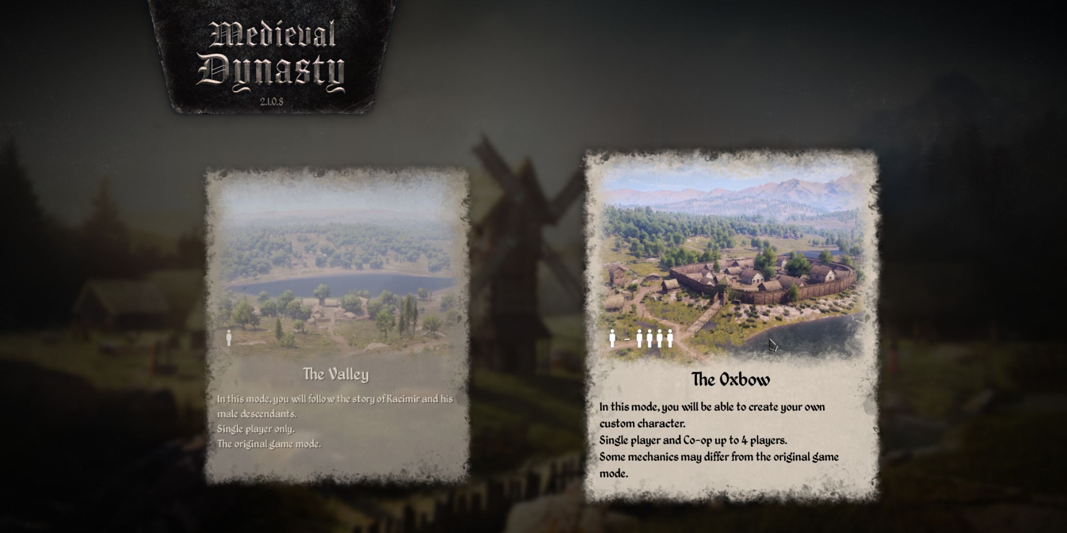 The game selection menu from Medieval Dynasty