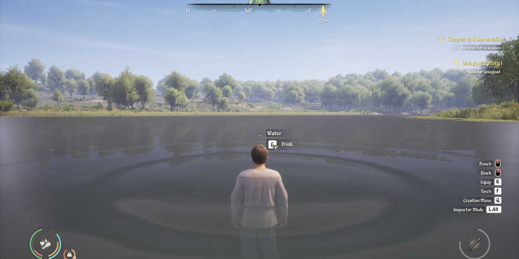 A Medieval Dynasty player standing in water