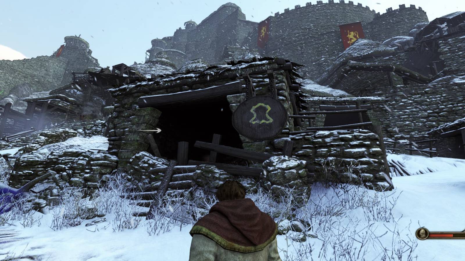 The Player Standing In Front Of A Workshop 