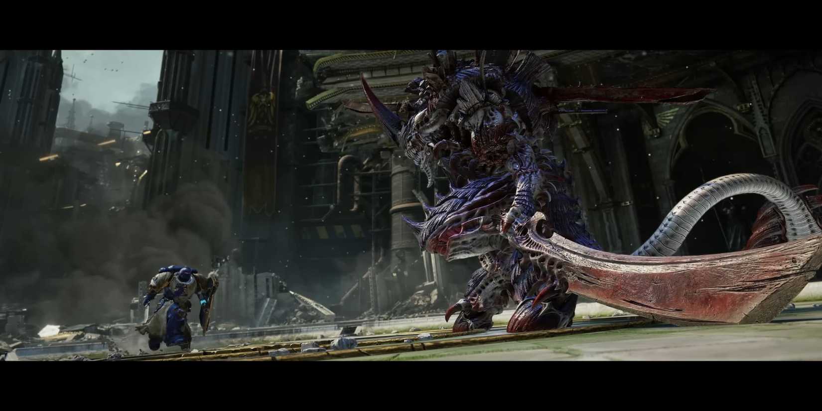 A Space Marine Facing A Hive Tyrant 