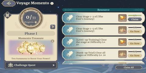 The Voyage Momento Menu Rewarding Common XP