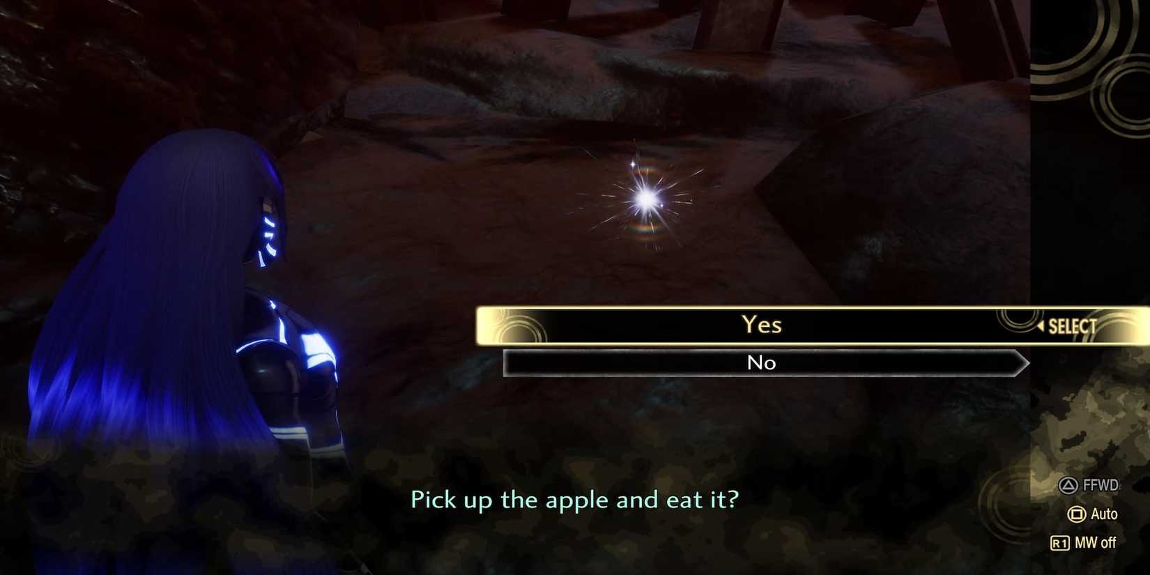 The Player Deciding To Eat The Apple Or Not