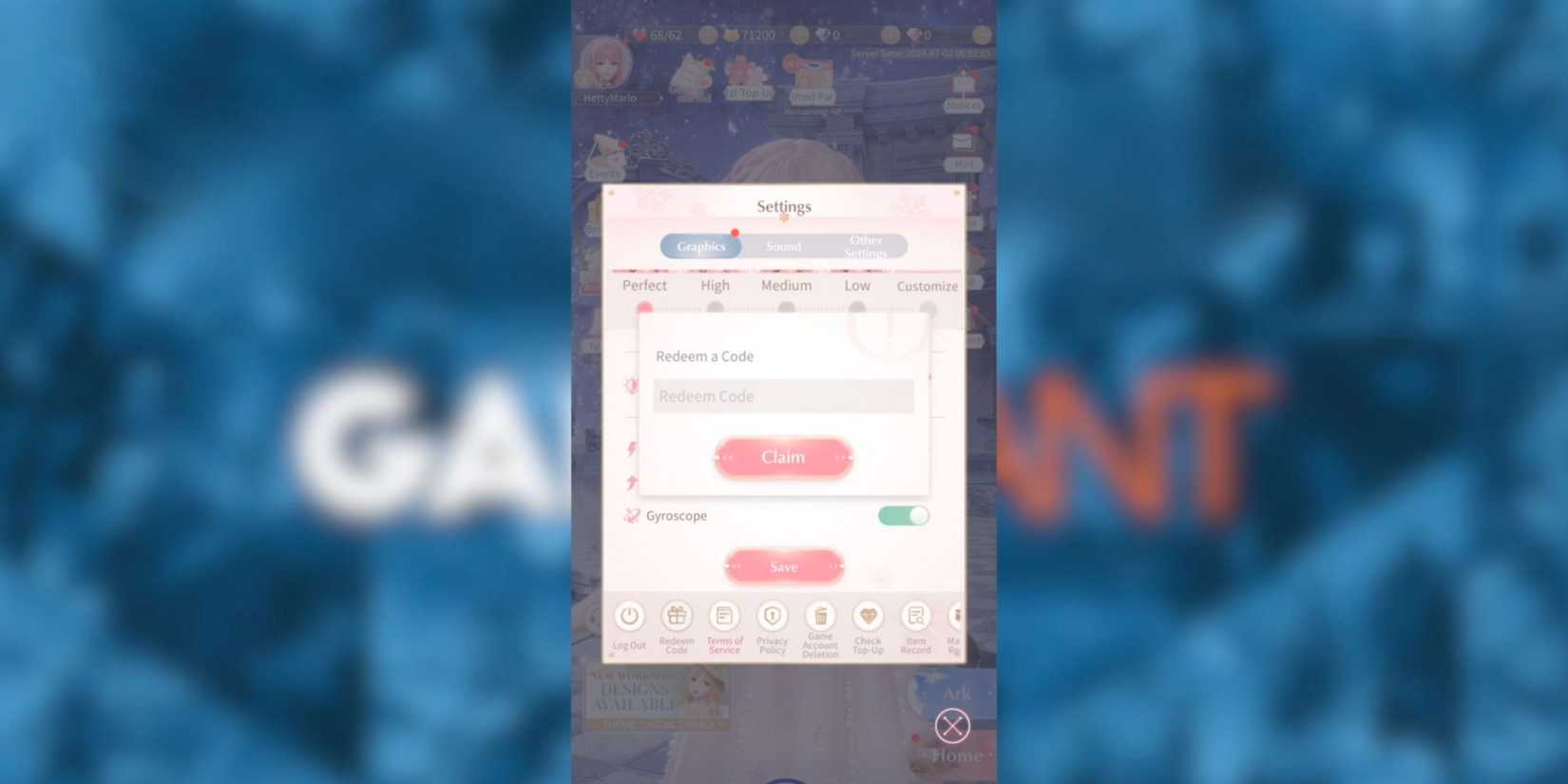 Shining Nikki the codes tab