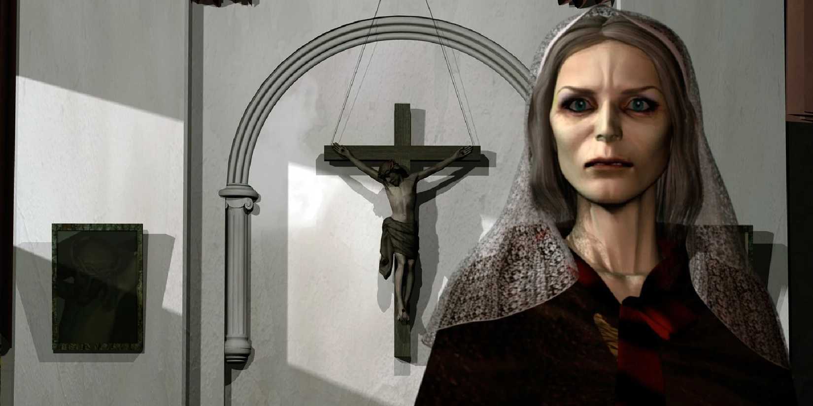 Silent Hill Dahlia Gillespie standing in church