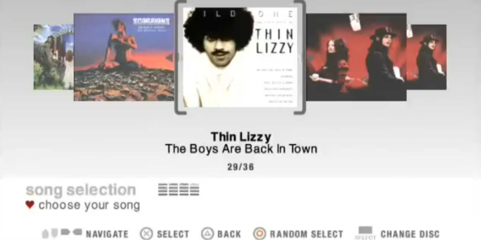 SingStar Rocks! song selection screen