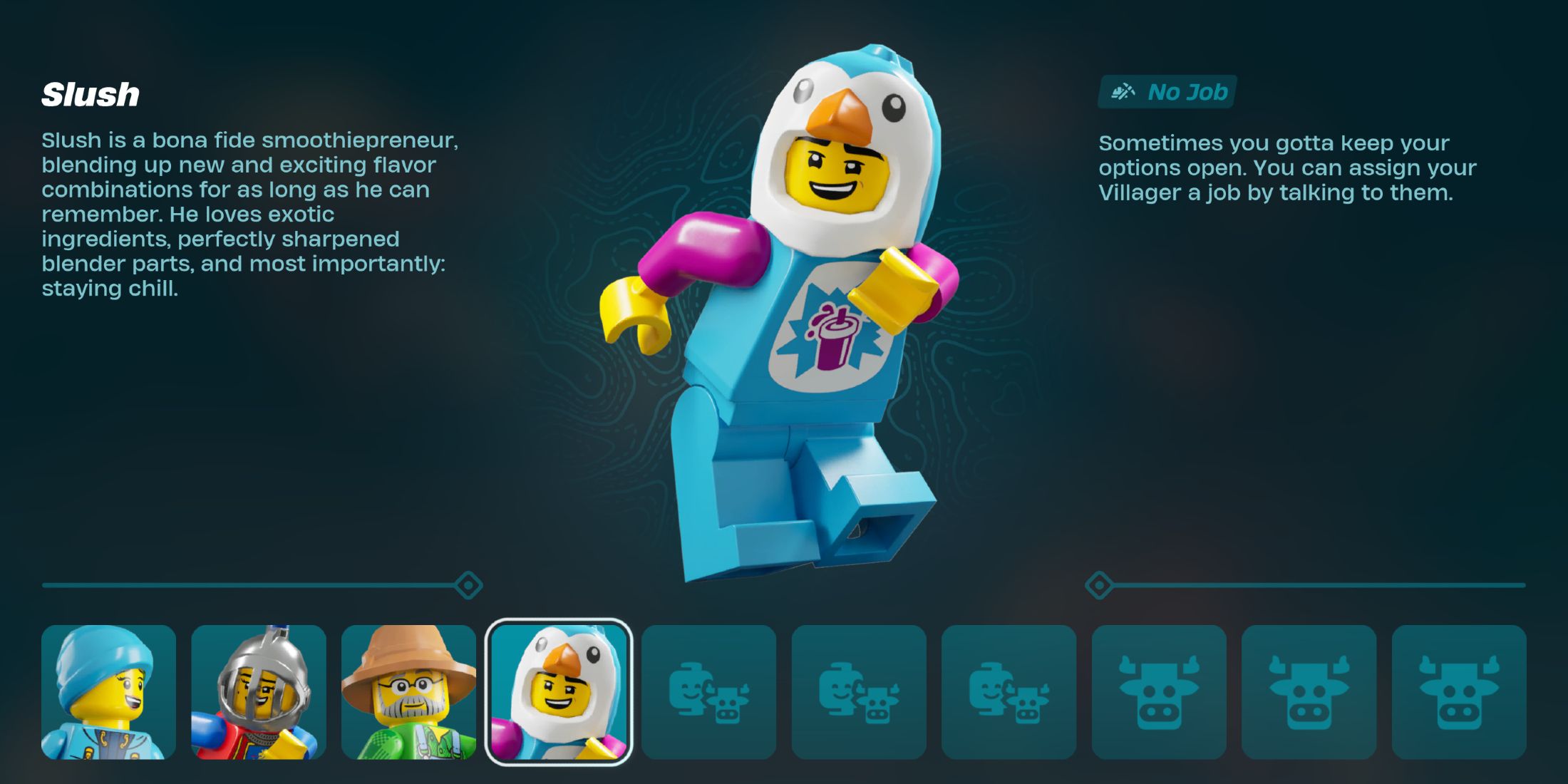 Screenshot showcasing Slush Resident Bio LEGO Fortnite 