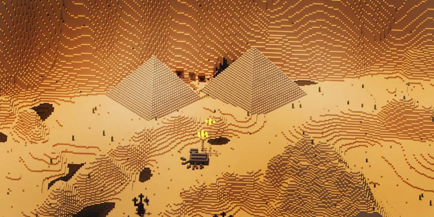snippet of the Minecraft Map Planet Impossible, with large plain fields and two pyramids