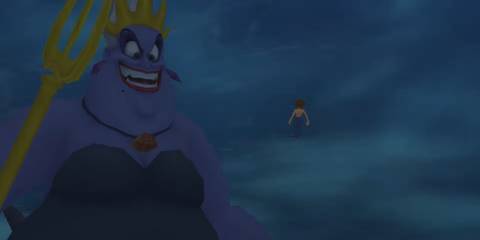 Sora faces the Giant version of Ursula.