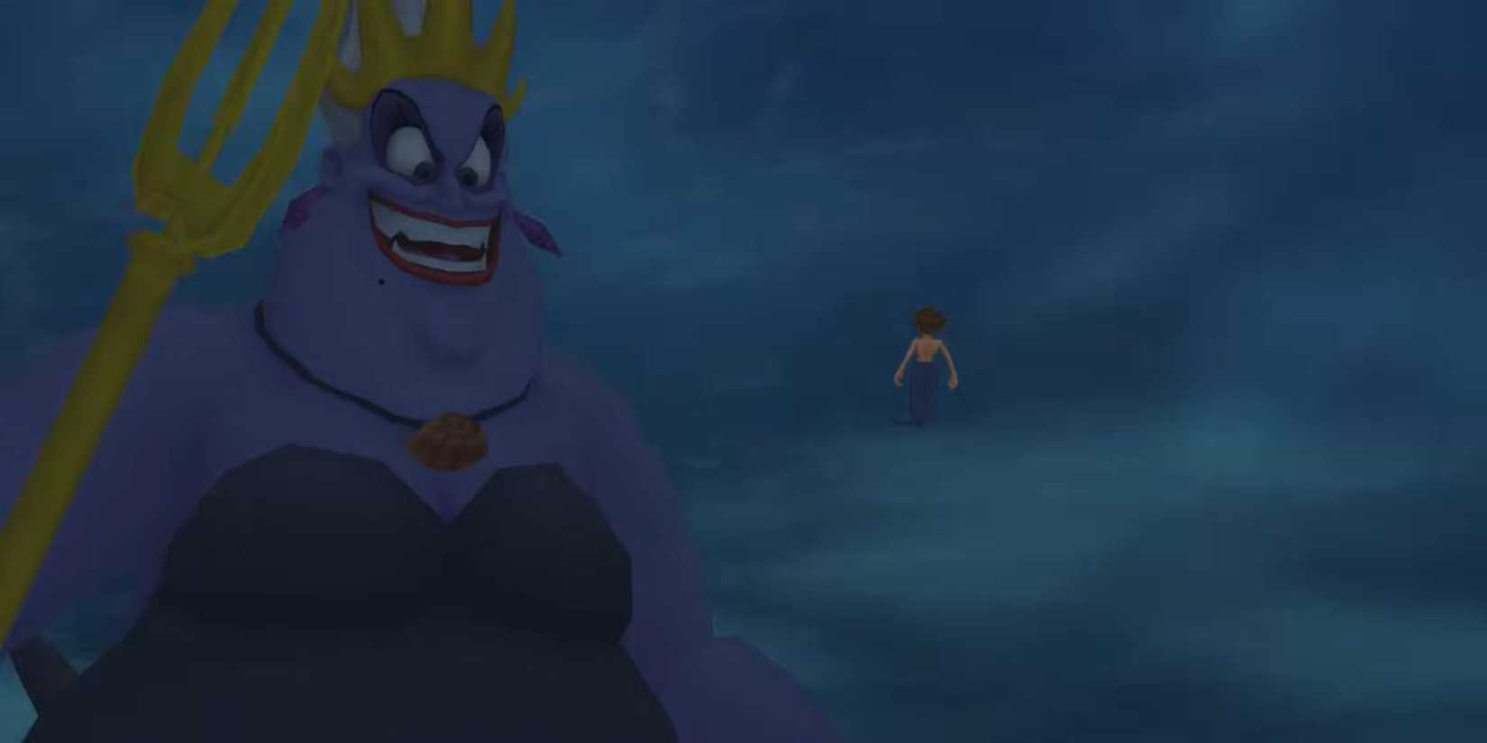 Sora faces the Giant version of Ursula.