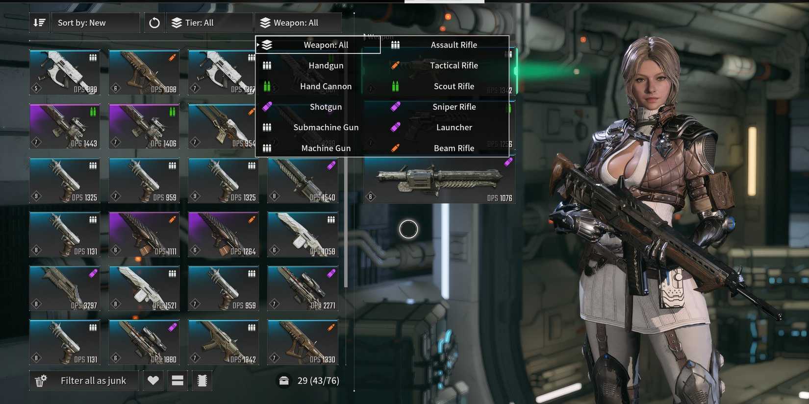 Sorting weapons in The First Descendant
