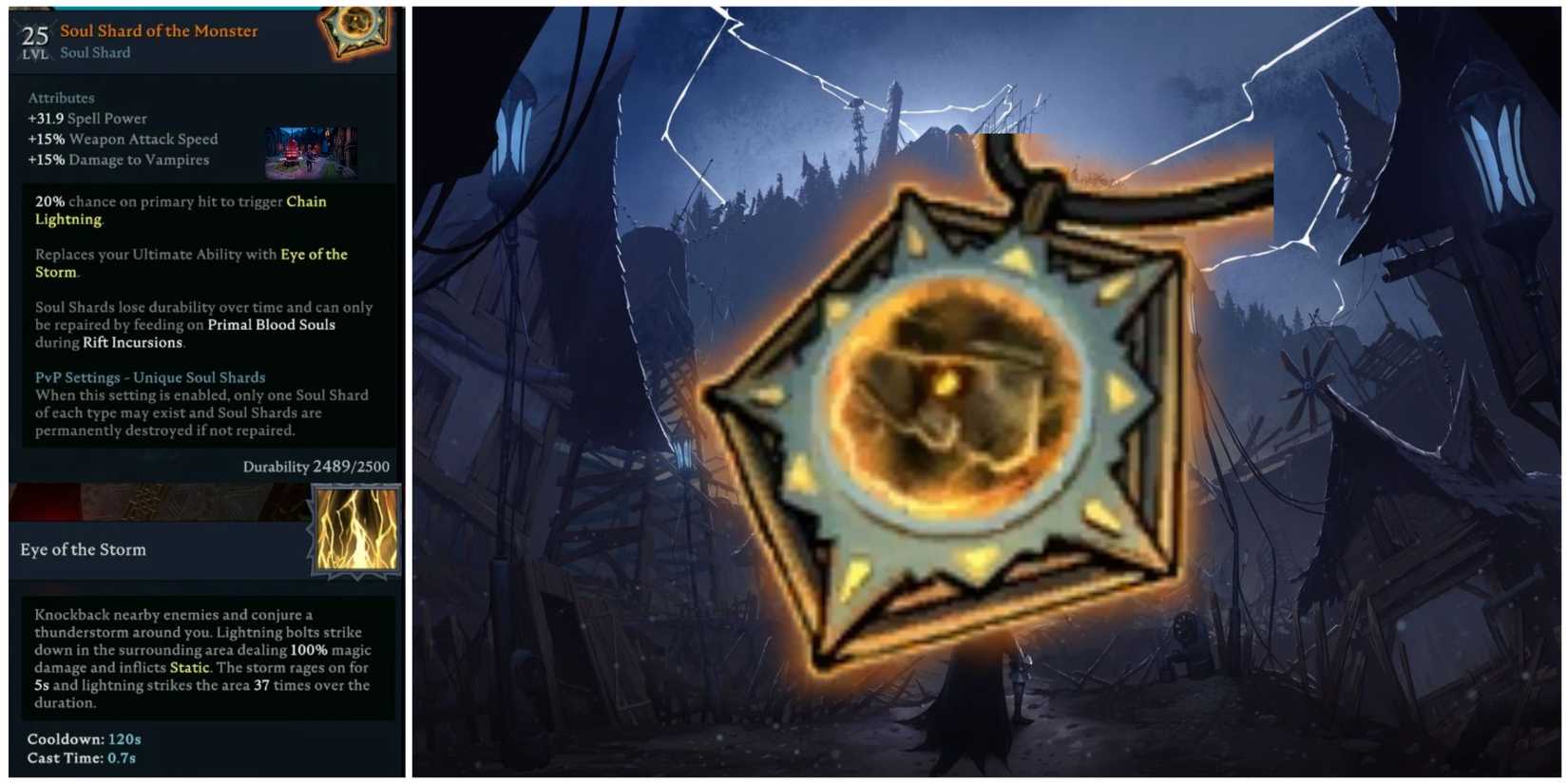 image of the icon and stats for the Soul Shard of the Monster amulet in V Rising