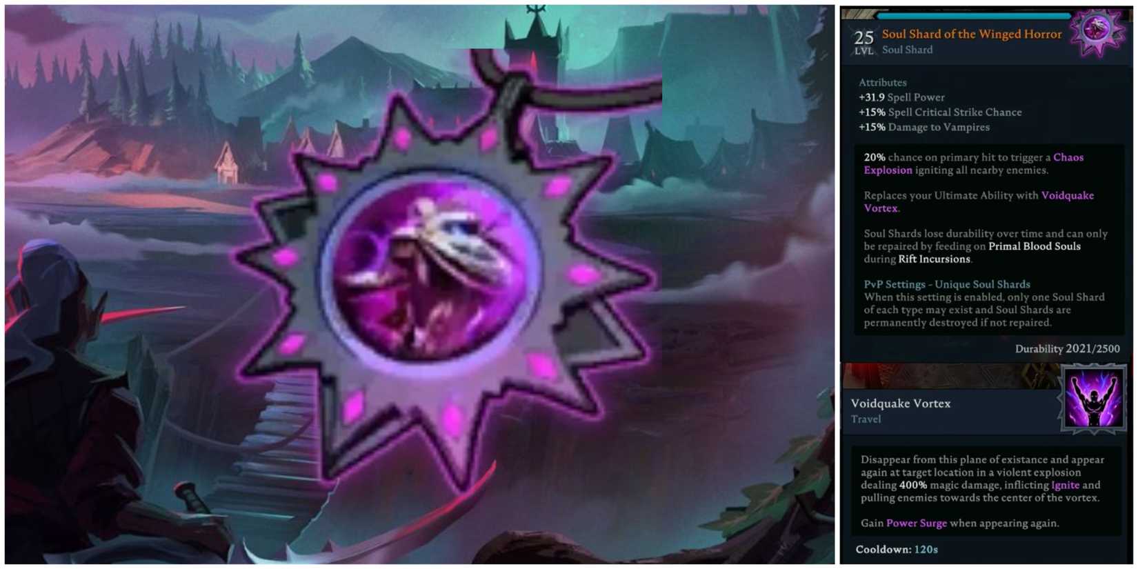 image of the icon and stats for the Soul Shard of the Winged Horror amulet in V Rising