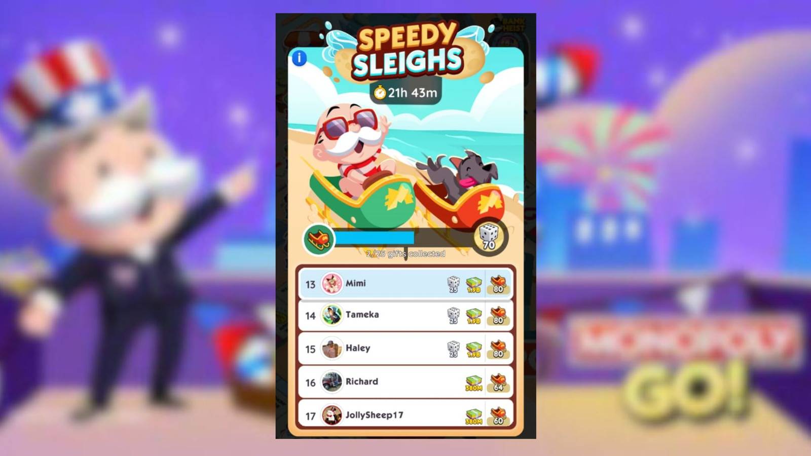speedy sleighs monopoly go