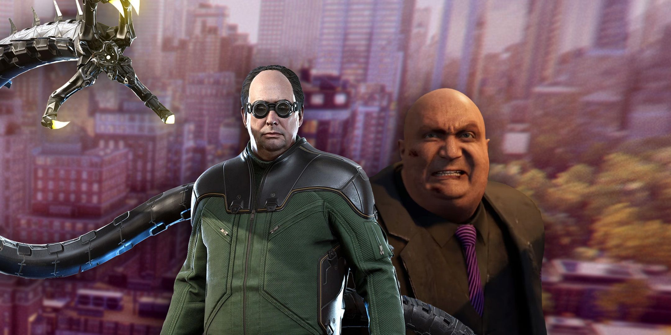 Doc Ock and Kingpin from Insomniac's Marvel's Spider-Man games standing near Central Park