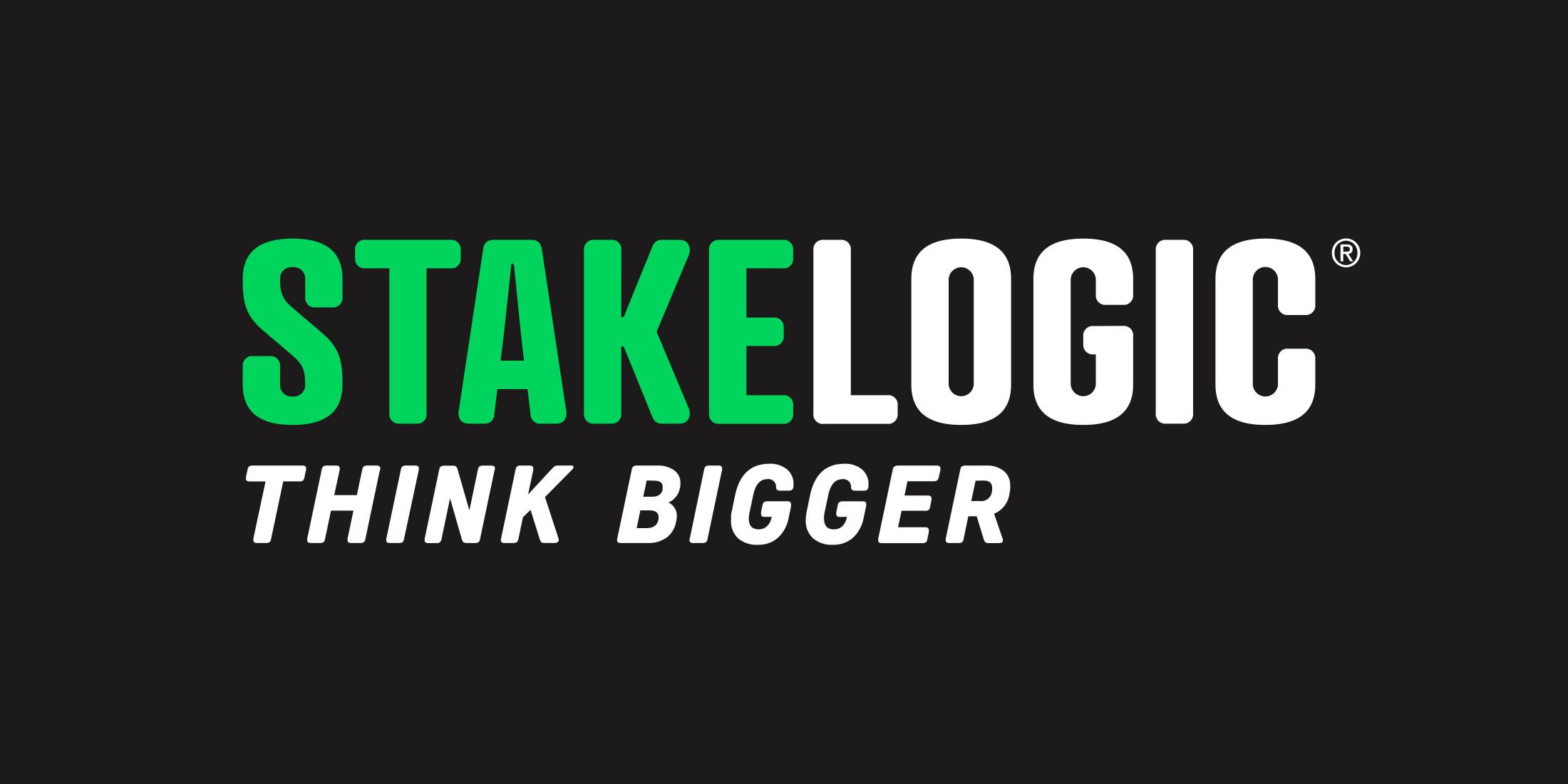 Stakelogic Think Bigger logo on dark gray background