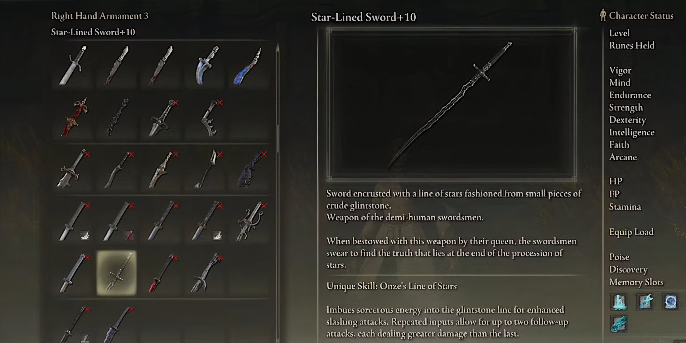 Star-lined sword in-game description in Elden Ring