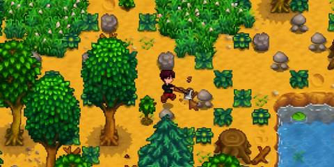 Stardew Valley Swinging an Axe on the Farm