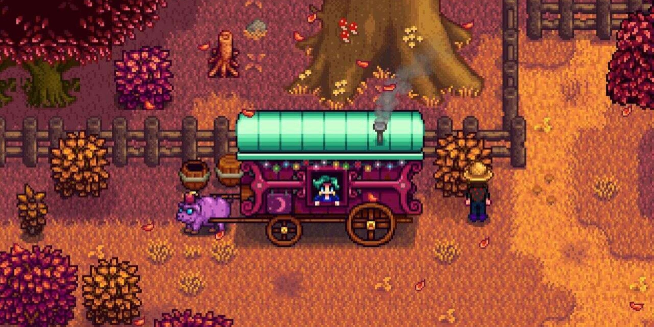 Поклонник Stardew Valley построил милое парковочное место для путешествующего торговца тележками