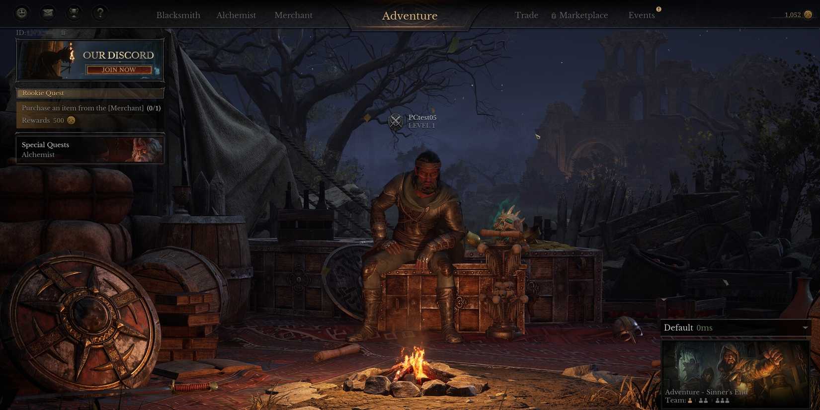 Player idle at main menu Dungeonborne