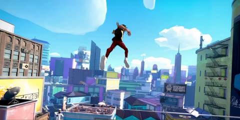 jumping through a city in sunset overdrive