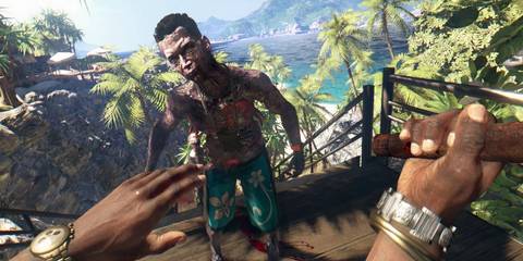 the player fighting a zombie in dead island