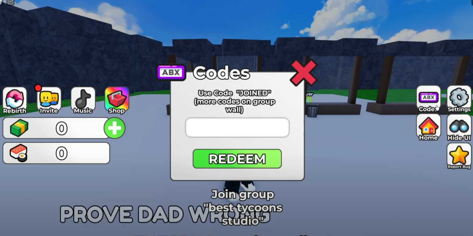 Sushi Shop Tycoon the codes tab