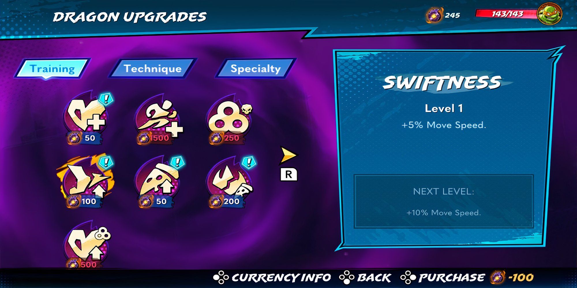 Swiftness Dragon Upgrade in Teenage Mutant Ninja Turtles Splintered Fate