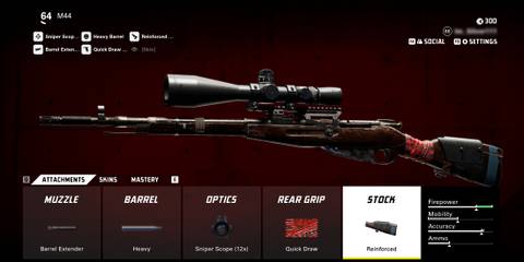 Screenshot showcasing the best M44 long range loadout for XDefiant 