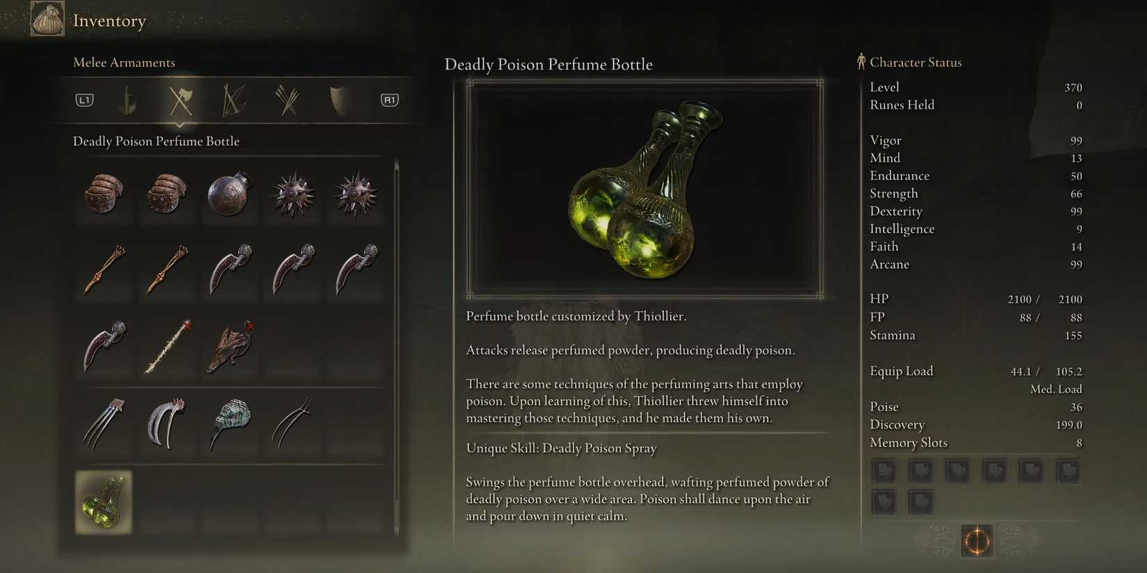 The Deadly Poison Perfume Bottle item screen in Elden Ring_ Shadow of the Erdtree. (1)