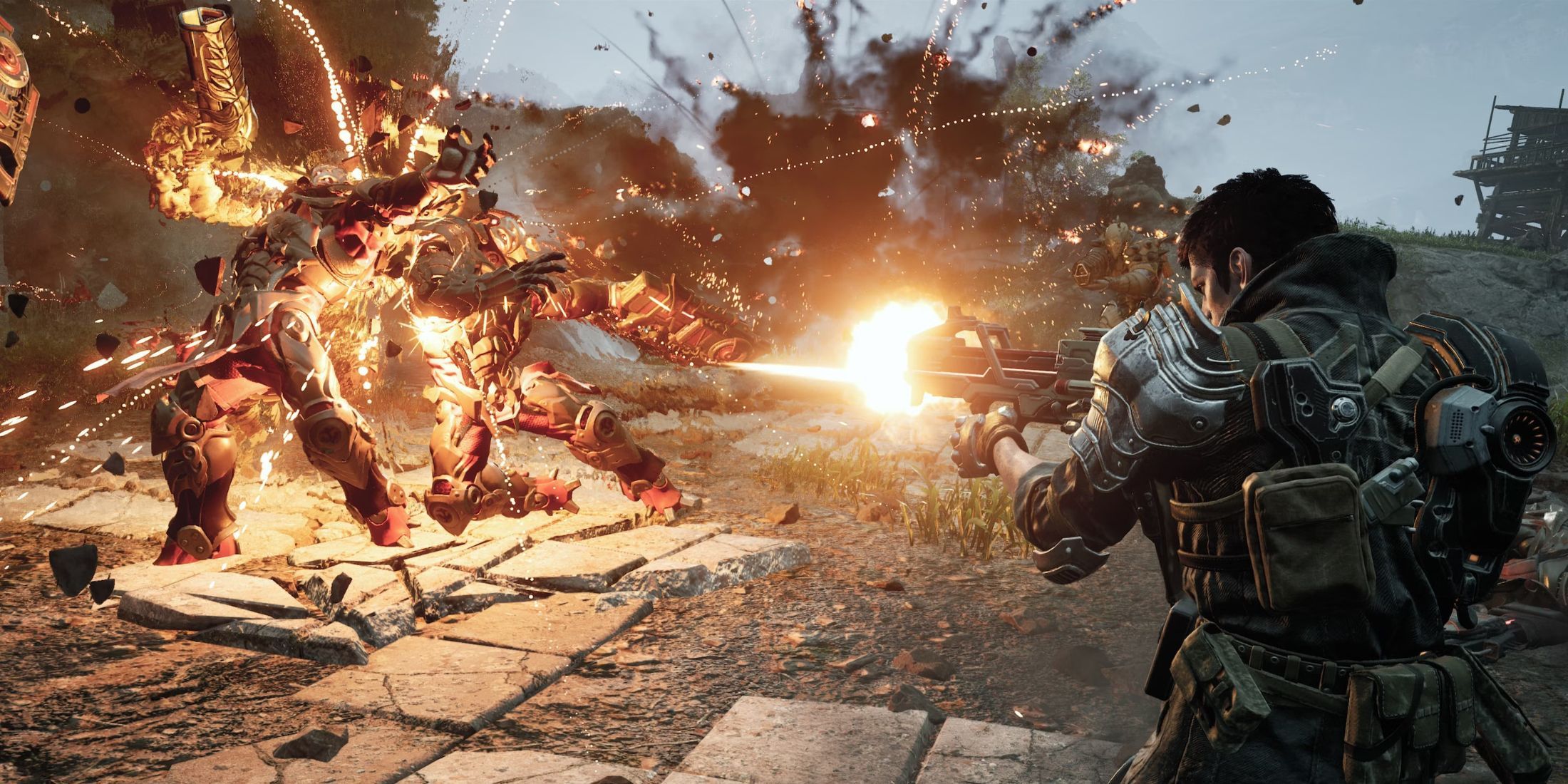 Promotional screenshot of Lepic fighting enemies in The First Descendant