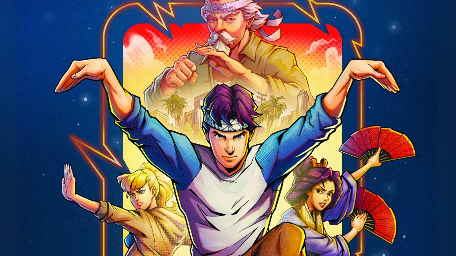 The Karate Kid Street Rumble Key Art Daniel LaRusso Mr. Miyagi Ali Mills Kumiko