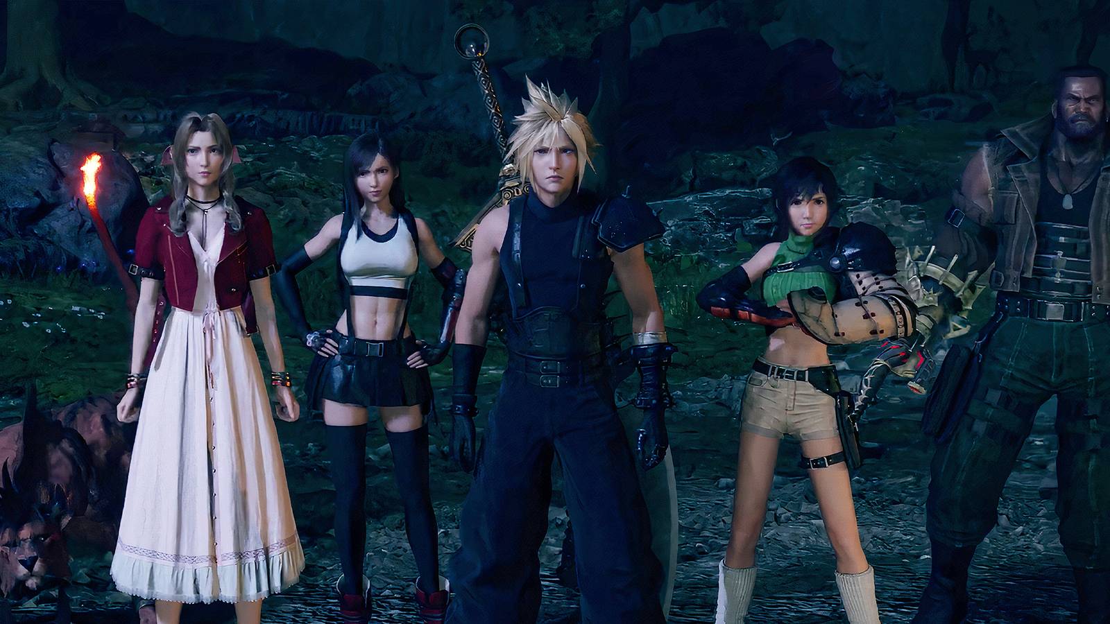 The party ready to fight Gilgamesh in Final Fantasy 7 Rebirth