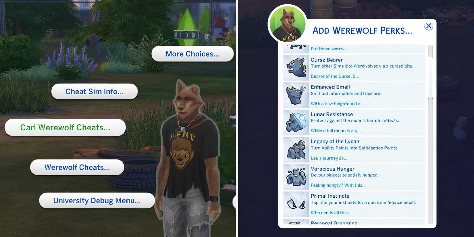 The new Better Werewolf Cheats menu and the perks that you can add with cheats