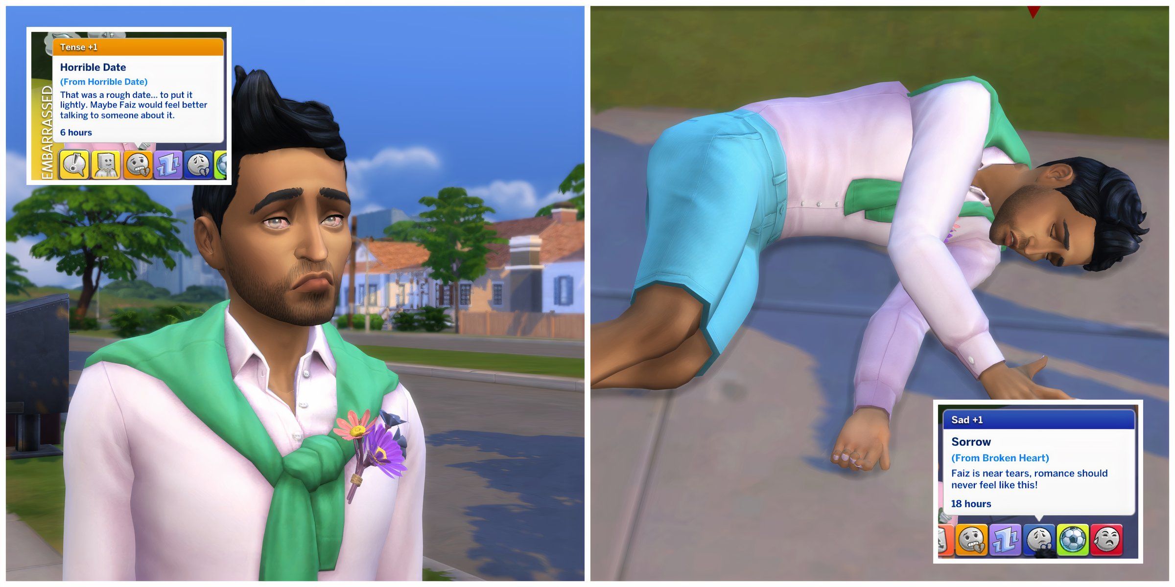 A Sim with a Broken Heart moodlet dying of a broken heart