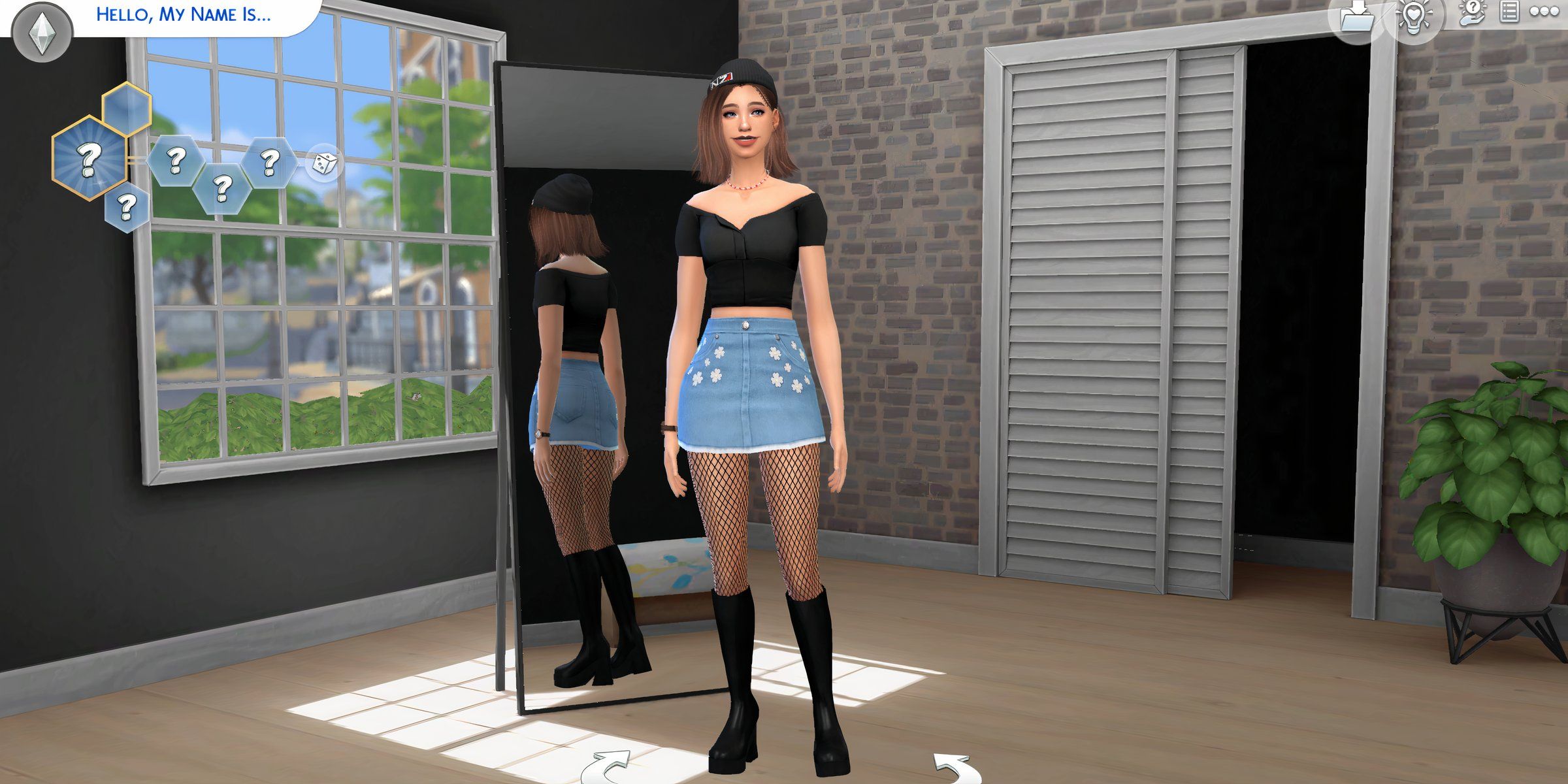 A Sim decked out in custom content clothes and hair