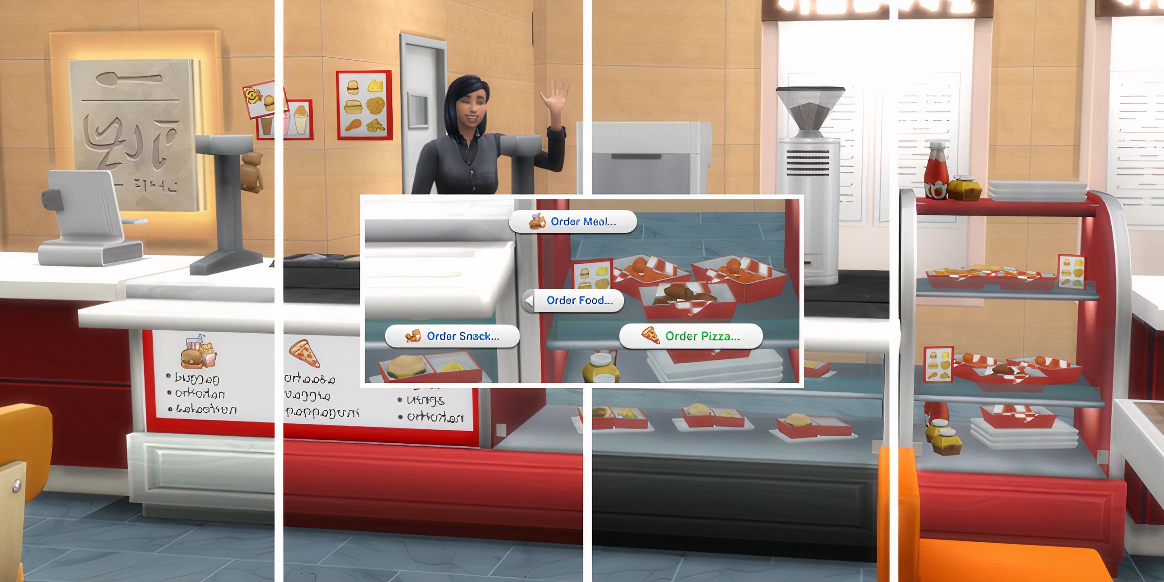 The Sims 4 - A Sim working at a Fast Food Counter from a mod