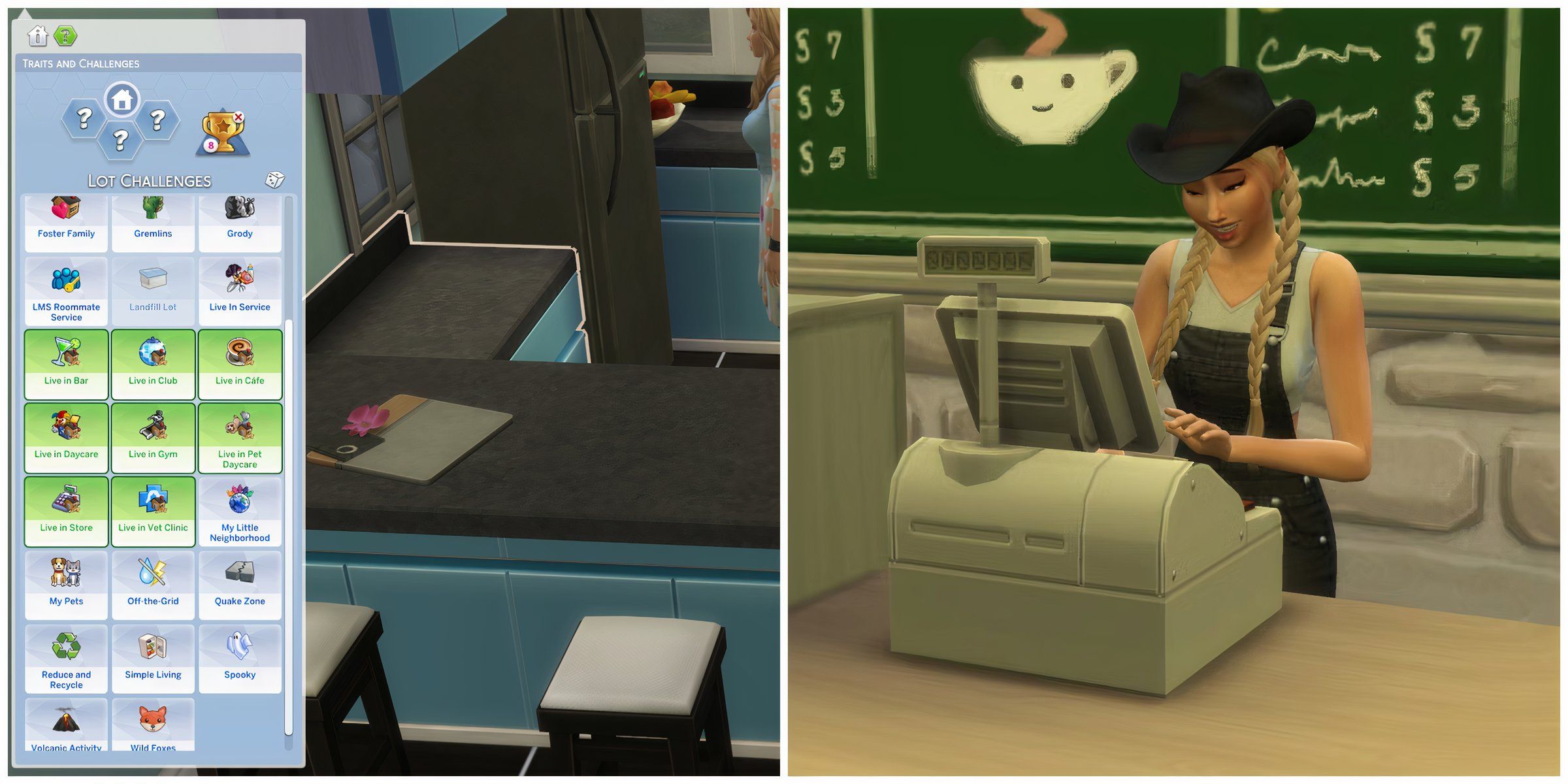 The Sims 4 - The Live In Business lot trait and a Sim working at their home lot