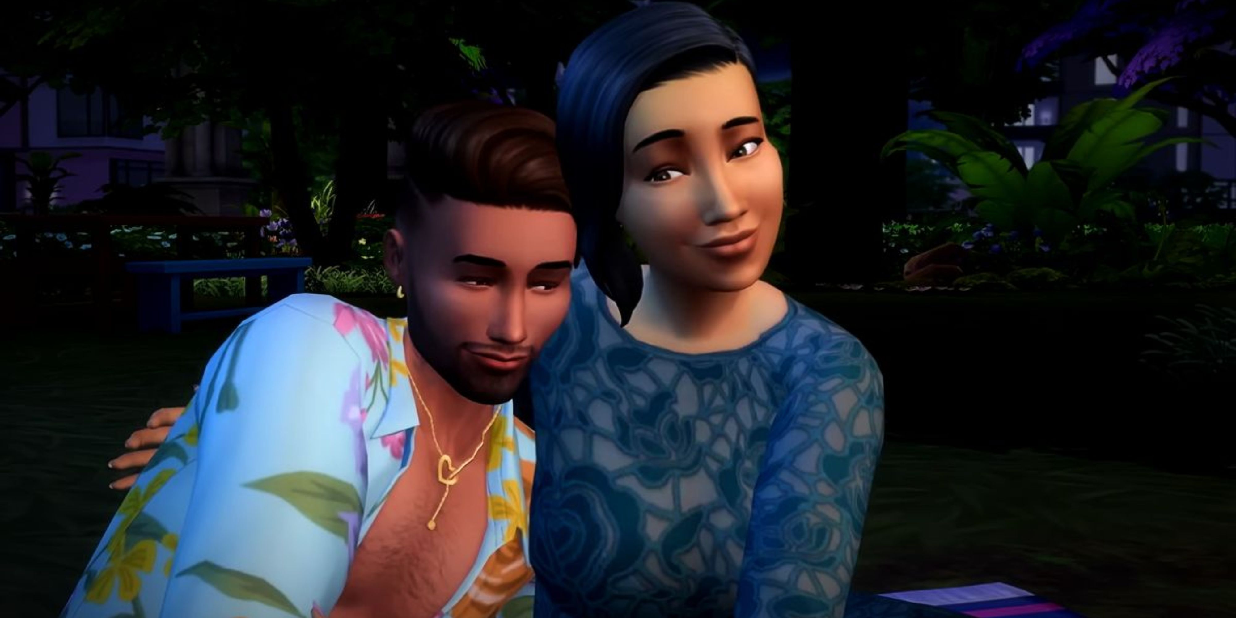 A Sim couple snuggling