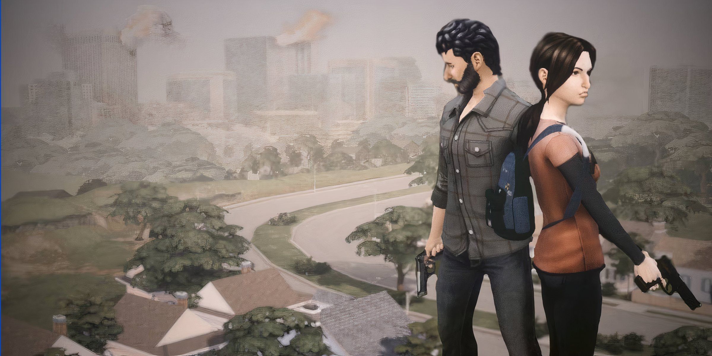 Sims versions of Joel and Ellie, using custom content from The Last Of Us CC Dump