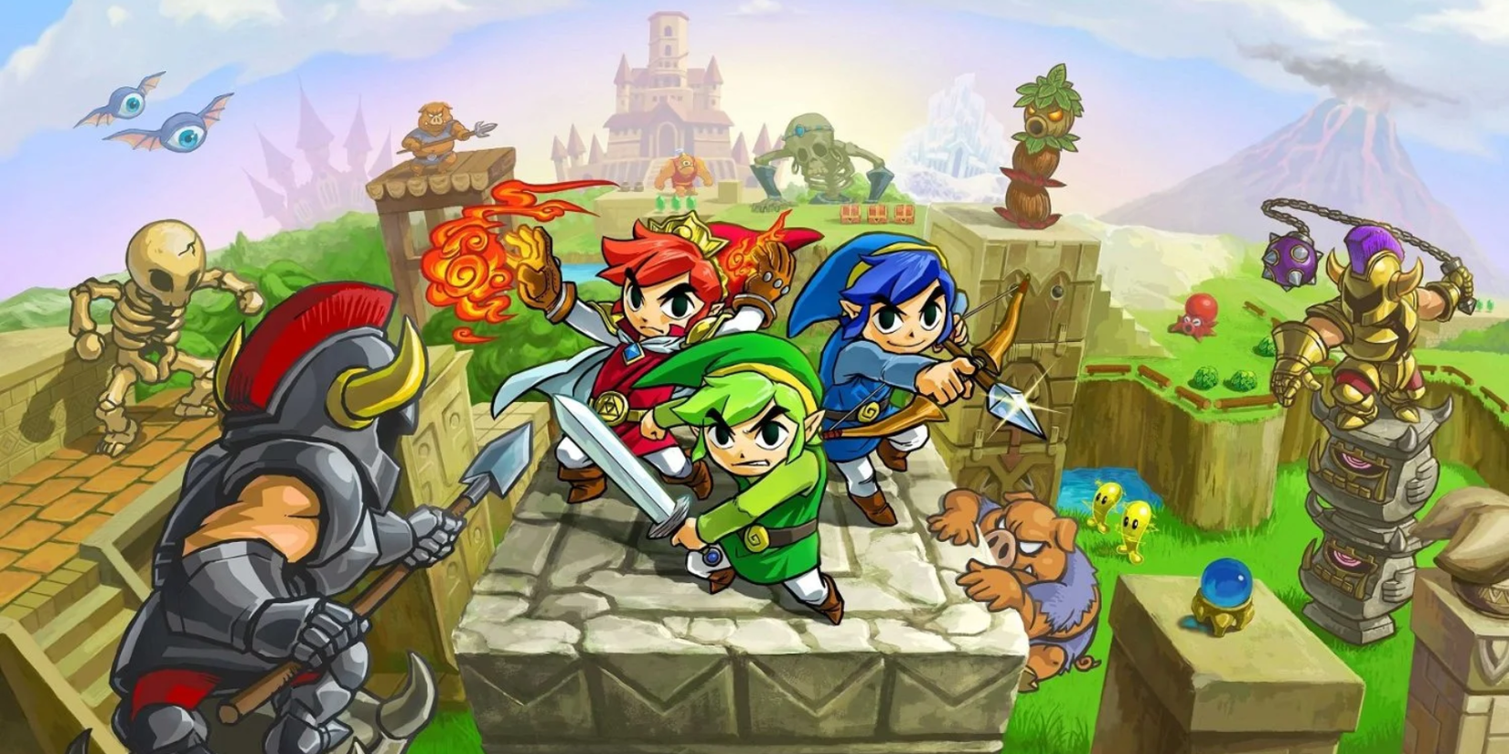The three protagonists facing enemies in Tri Force Heroes