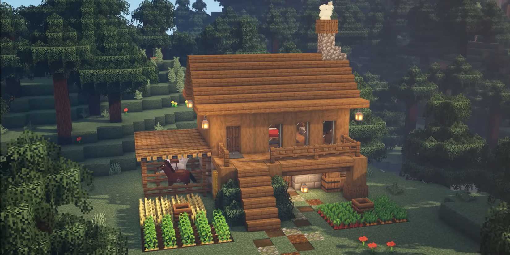 Tiny Minecraft home design - Wood cabin with farm
