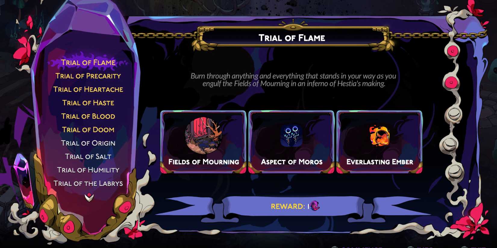image of the Trial of Flame description screen